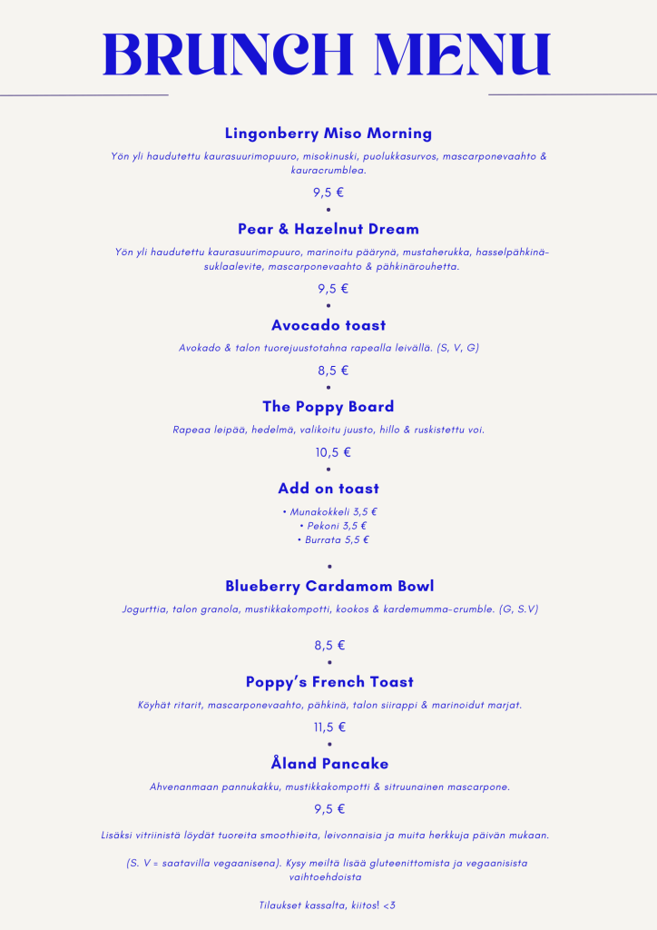 Brunch menu