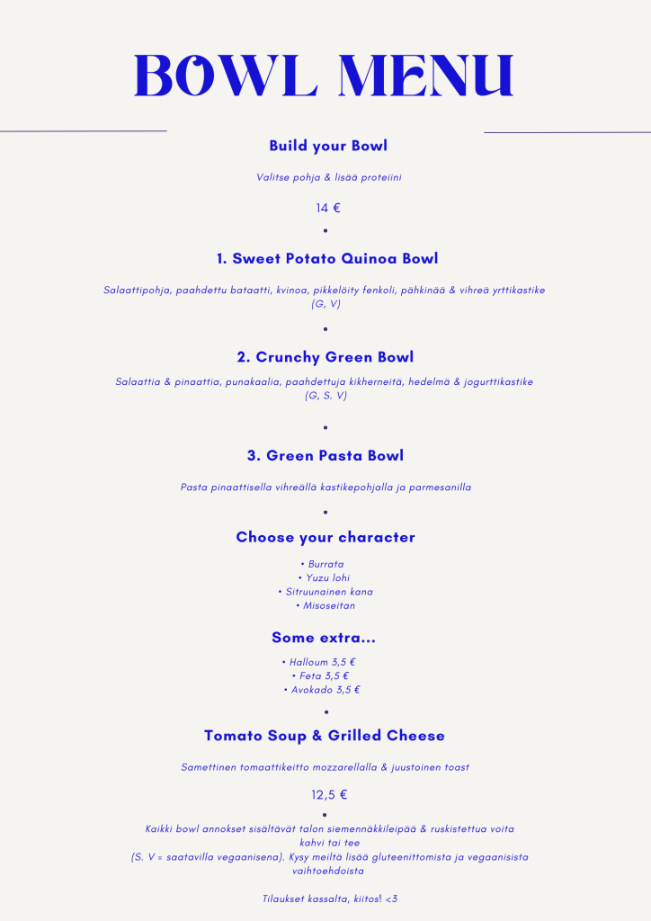 Bowl menu